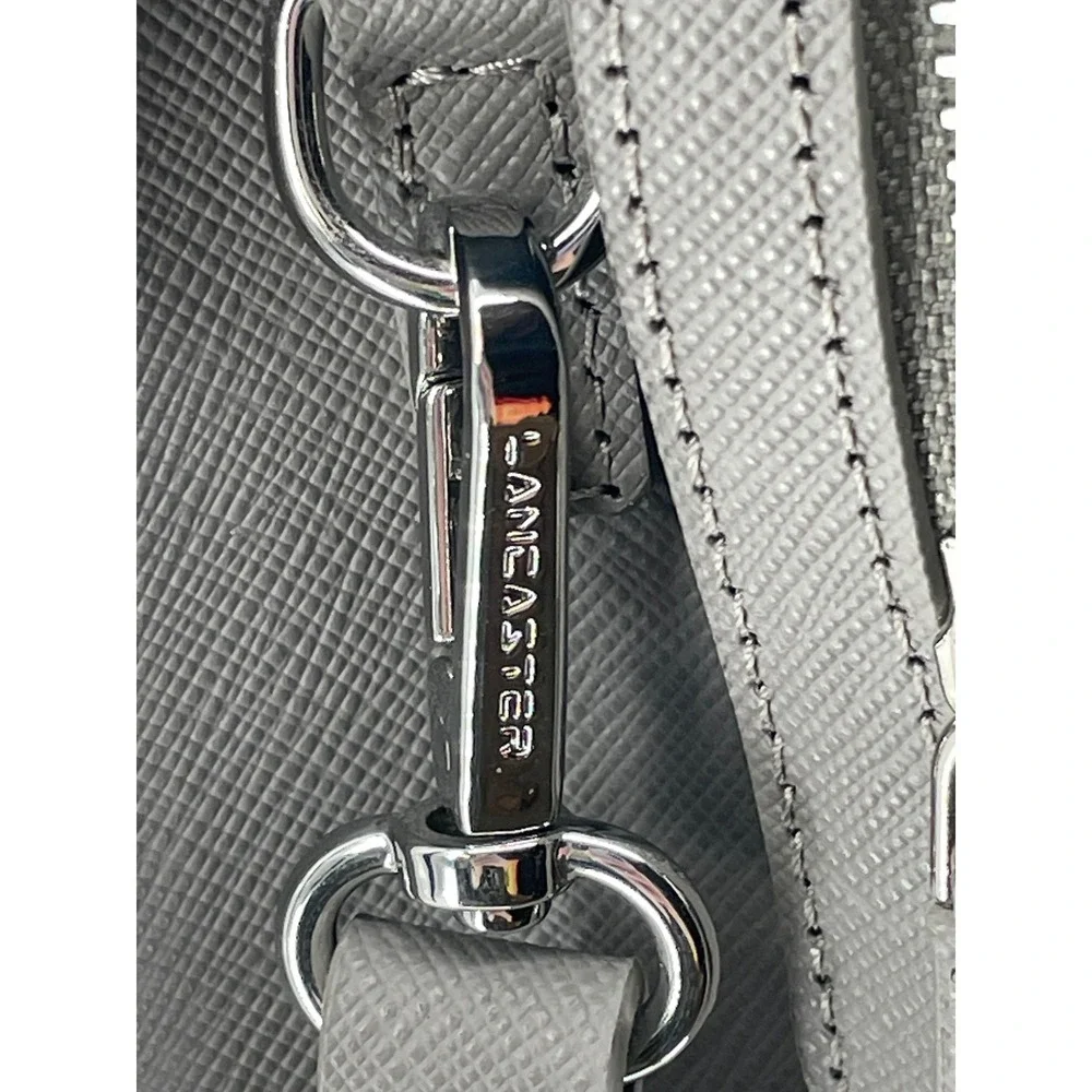 Lancaster Paris Colorblock Saffiano Leather Structured Satchel Bag grey burgundy